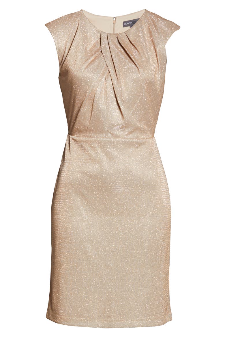 Metallic Knit Cap Sleeve Dress, Alternate, color, GOLD