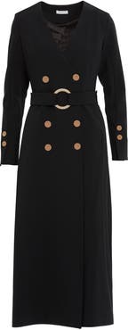 Gizia Detachable Buckle Belted Midi Black Dress