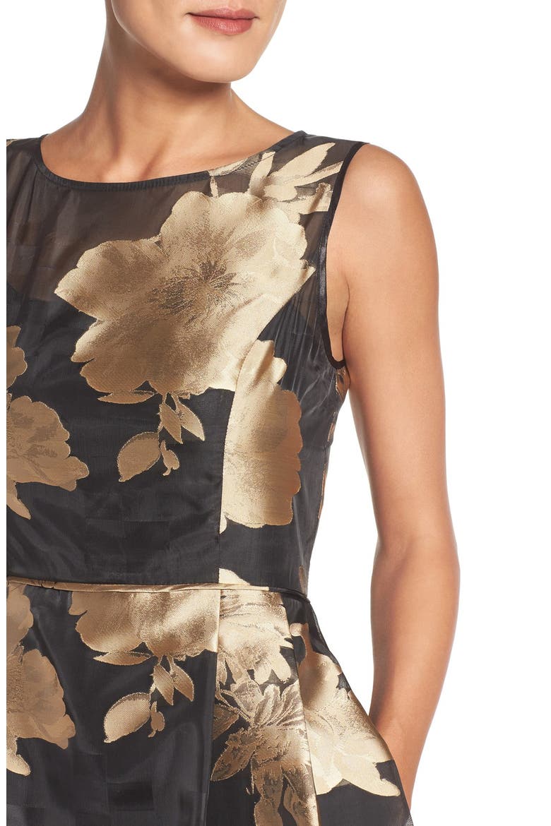 Burnout Floral Fit & Flare Dress, Alternate, color, BLACK/ GOLD