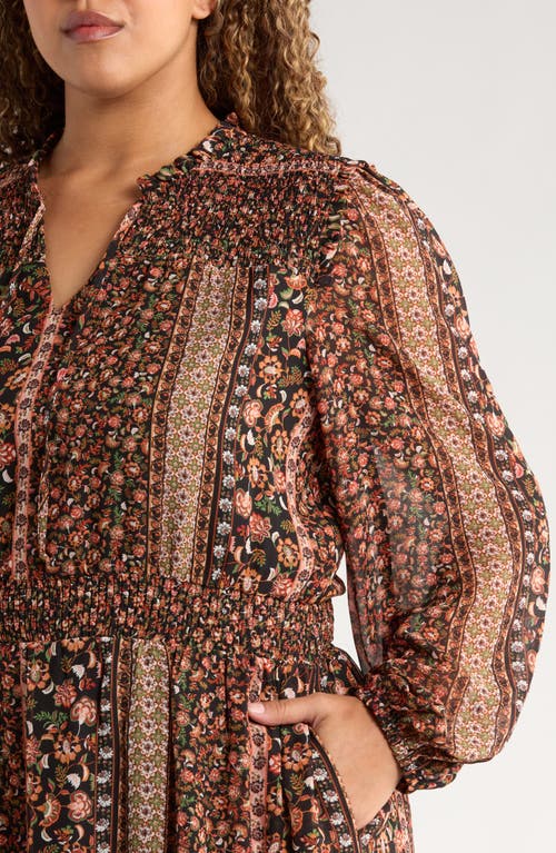 Gibsonlook The Leyla Print Smocked Long Sleeve Maxi Dress In Multi