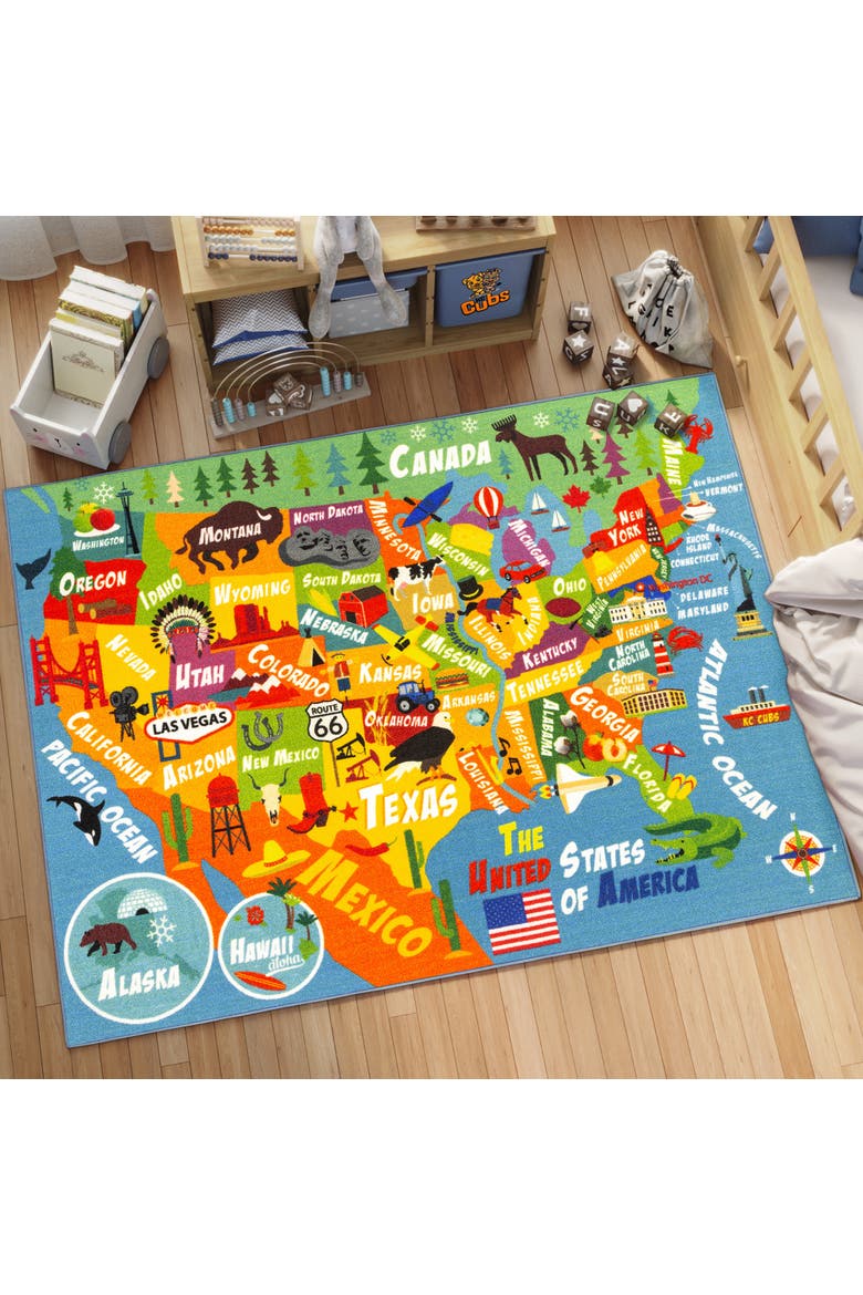 Educational Rug USA Map, 3x5' Playmat, Interactive Geography Play, Alternate, color, Multicolored