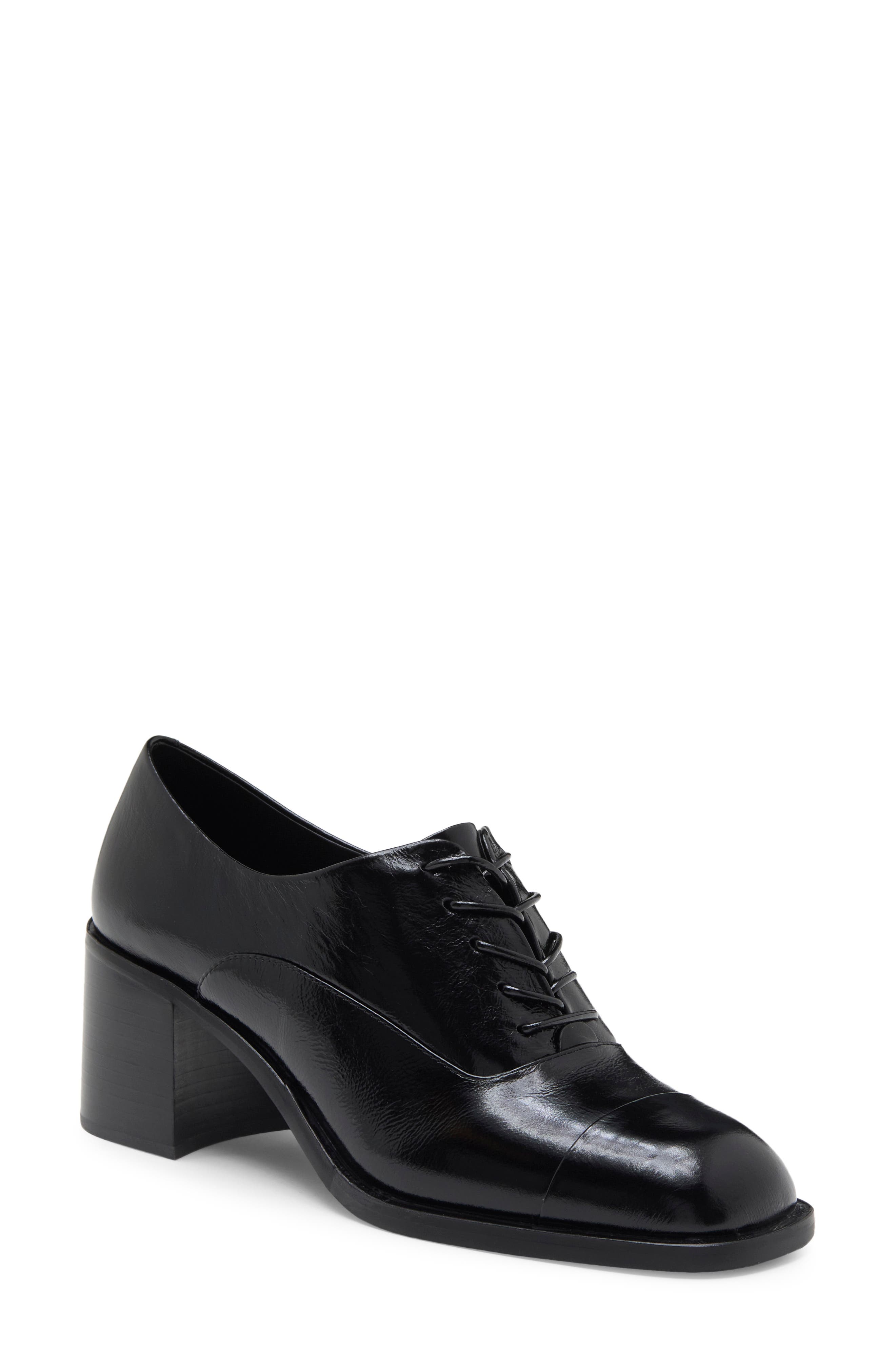 Olaflur Lace-Up Block Heel Pump, Main, color, BLACK