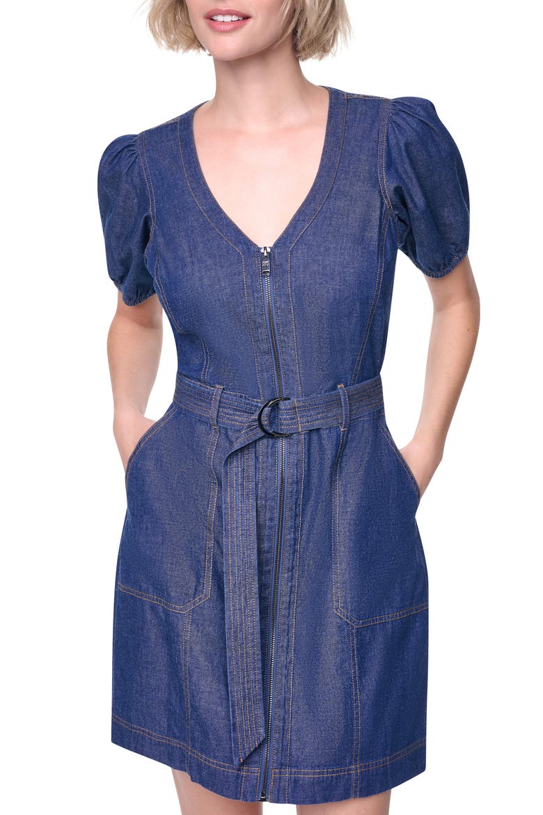 Crosby Belted Puff Sleeve Denim Dress, Alternate, color, CROSBY WASH
