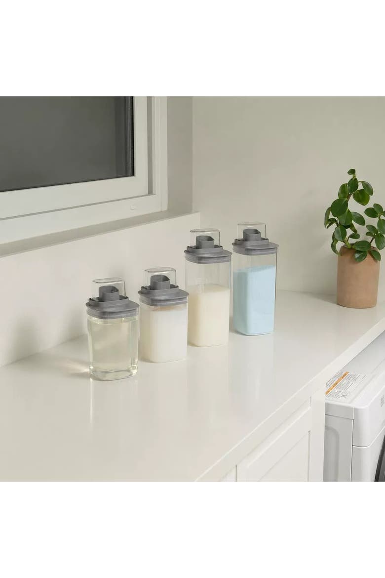 Versatile Clear Airtight Laundry Detergent Dispenser Organizer with Measuring Cap 2 Pack 34 oz, Alternate, color, White