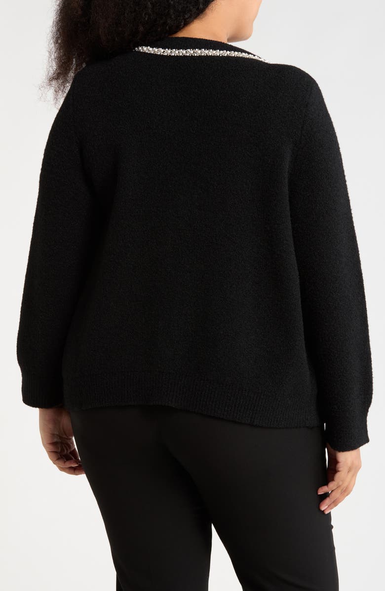 Adrianna Papell Faux Pearl Bow Cardigan, Alternate, color, Black