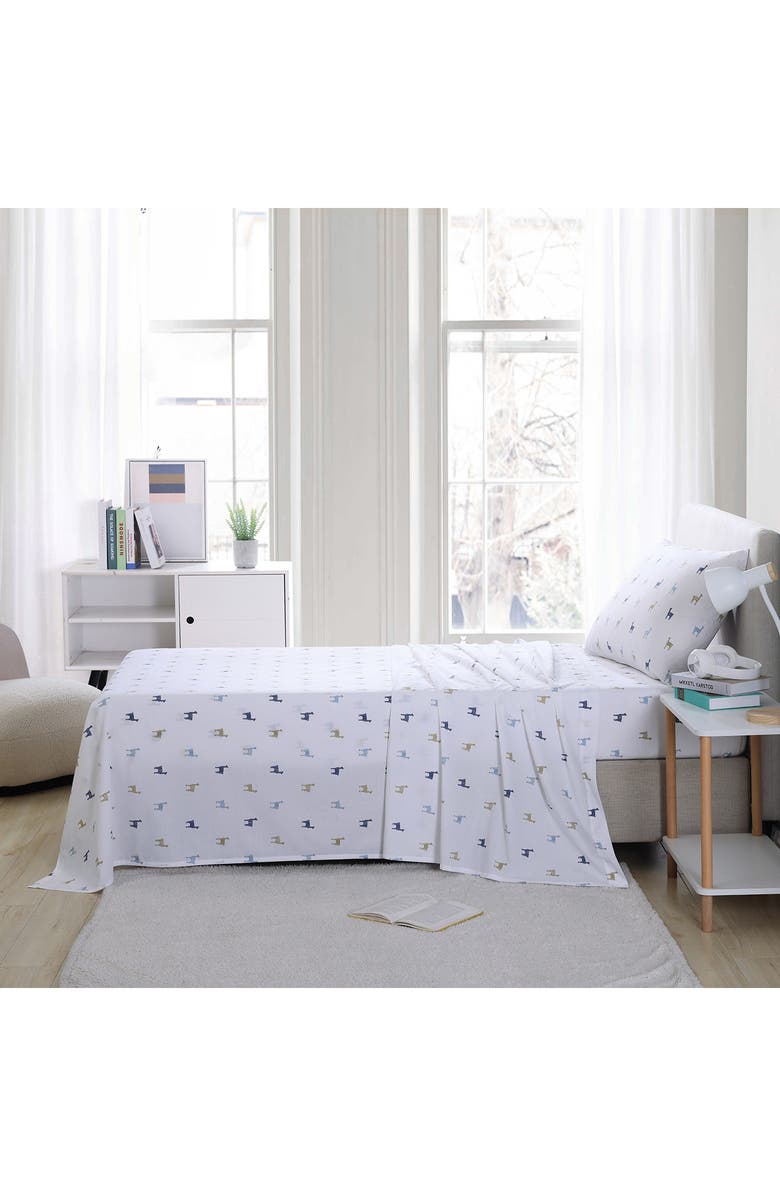 POPPY AND FRITZ Llama Print 200 Thread Count Cotton Percale Sheet Set, Alternate, color, Light Pastel Blue