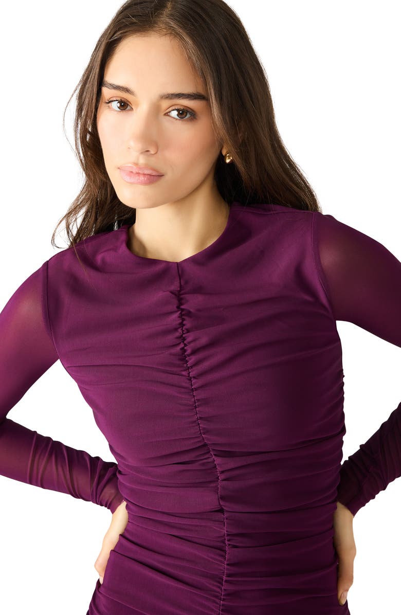 Steve Madden Kiara Ruched Long Sleeve Maxi Dress, Alternate, color, Beet