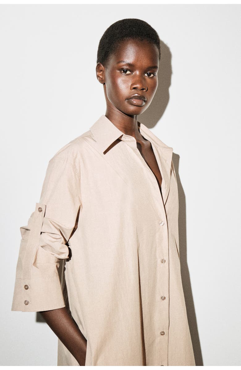 COS Curved-sleeve Cotton Midi Shirt Dress, Alternate, color, Beige
