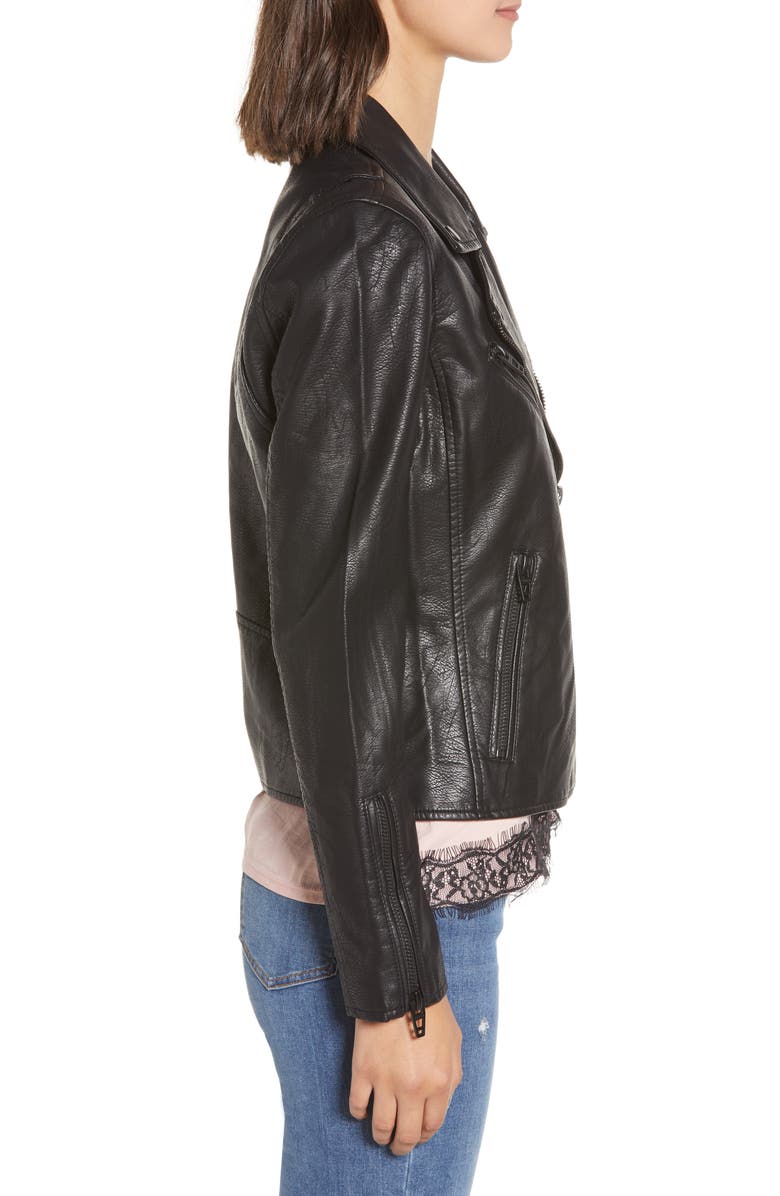 BLANKNYC Faux Leather Moto Jacket, Alternate, color, Onyx