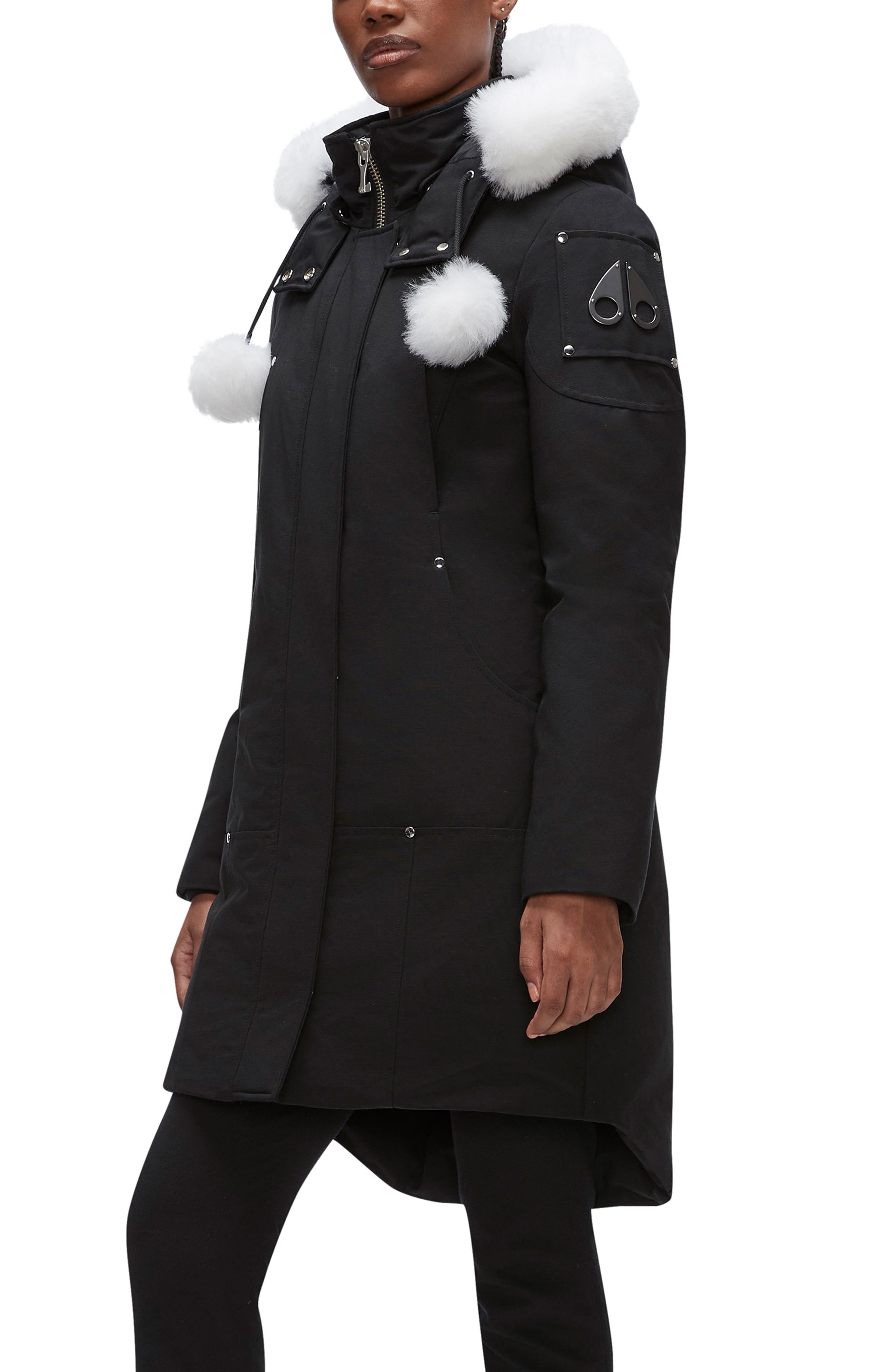 Moose Knuckles Stirling Down Parka With Genuine Shearling Trim In Black