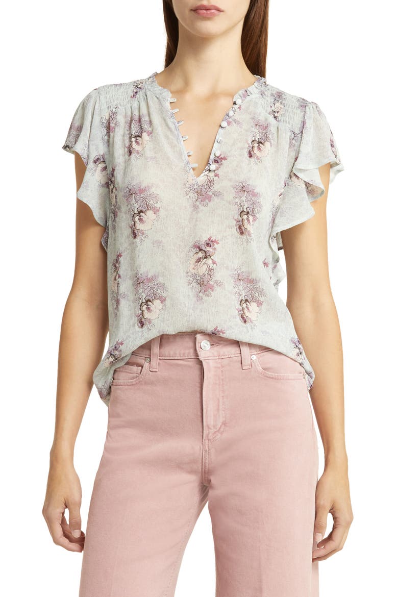 Dewan Floral Print Silk Top, Main, color, DAIQUIRI ICE MULTI