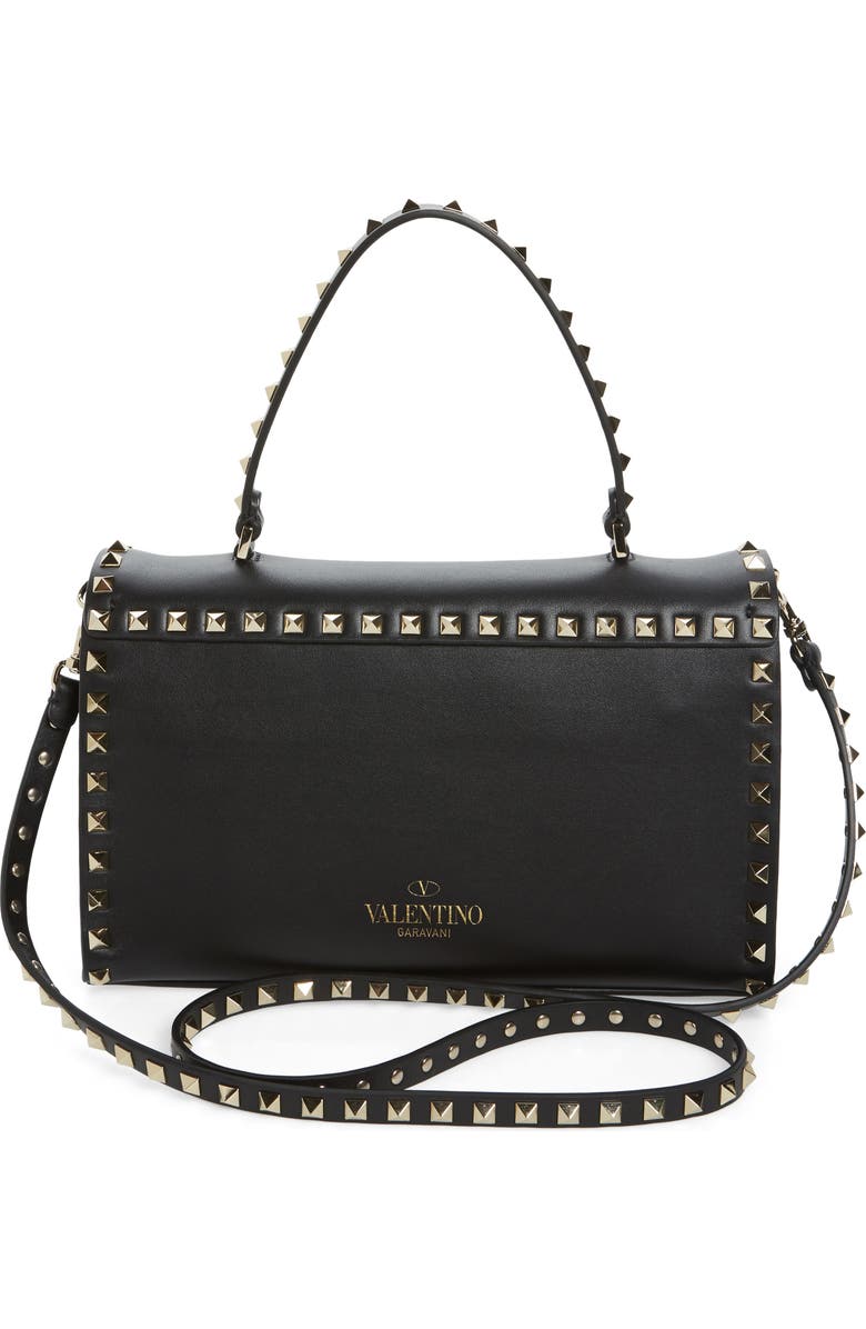 Valentino Garavani Small Rockstud Leather Top Handle Satchel, Alternate, color,