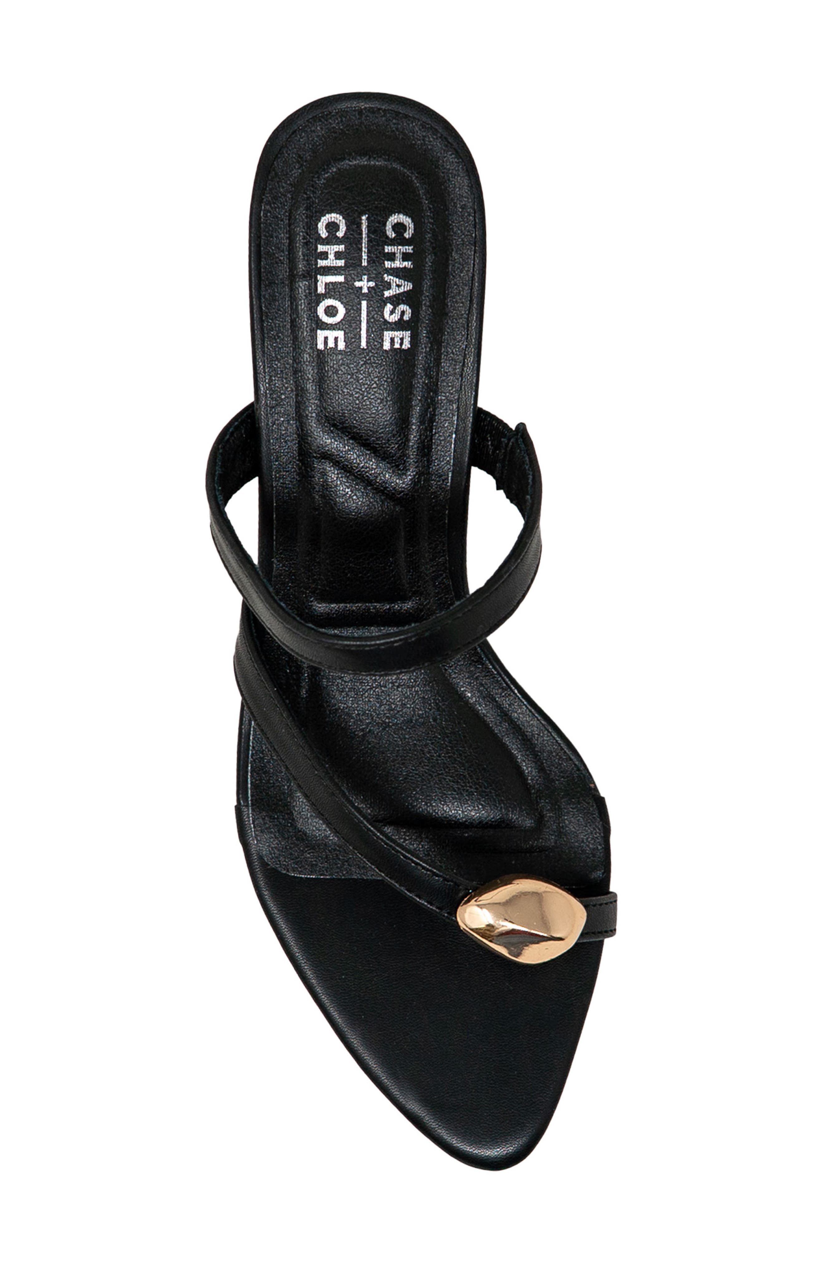 CHASE AND CHLOE Post Toe Kitten Heel Mule Sandal, Alternate, color, Black