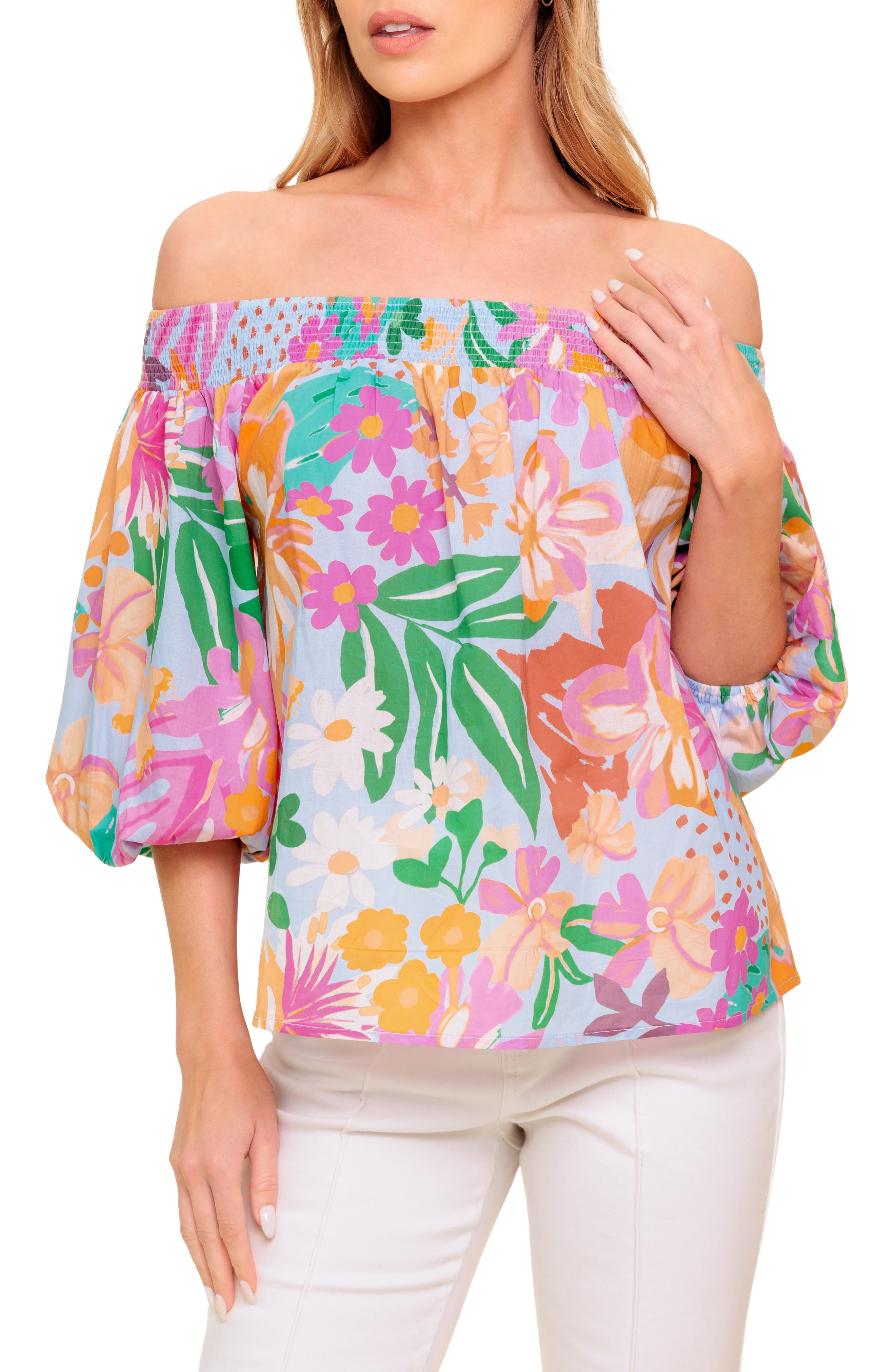 FLYING TOMATO Printed Off The Shoulder Top