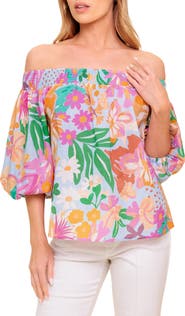 FLYING TOMATO Printed Off The Shoulder Top