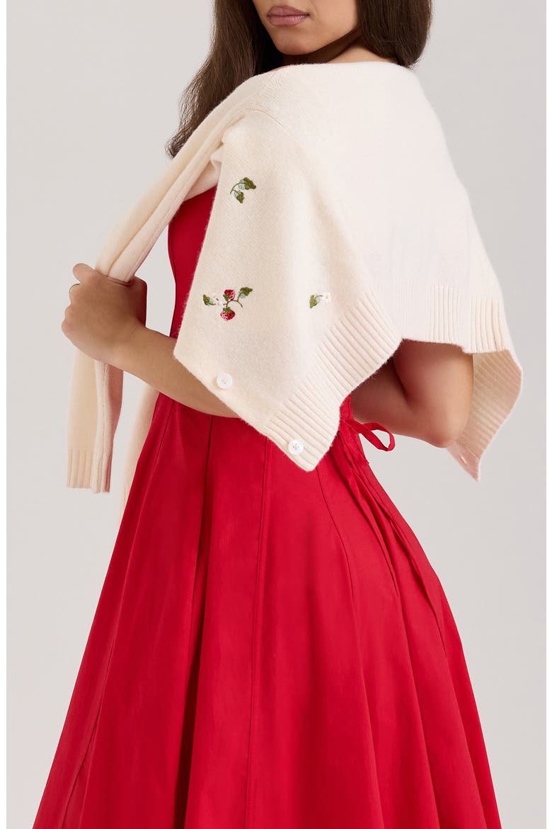 Evalina Embroidered Wool Cardigan, Alternate, color, CREAM