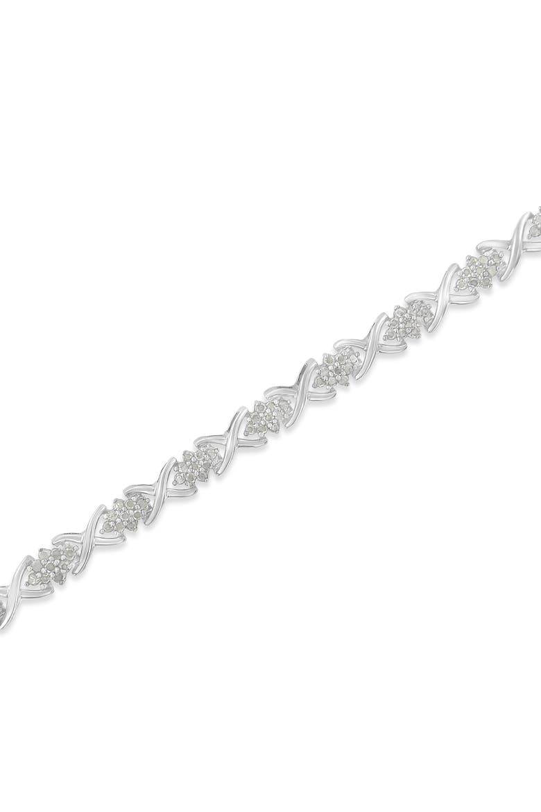 Silver 1-1/2 Cttw Diamond Cluster X Link Tennis Bracelet, Alternate, color, White