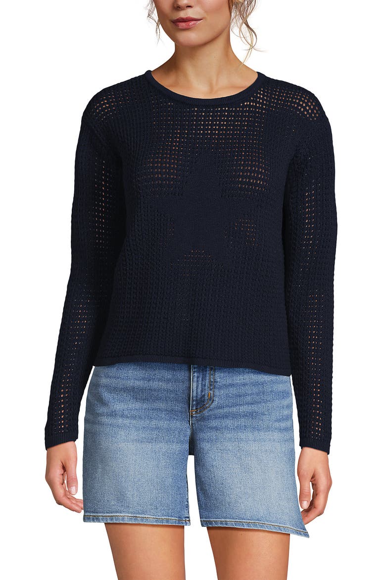 Cotton Viscose Mesh Jacquard Crew Neck Sweater, Alternate, color, Radiant Navy