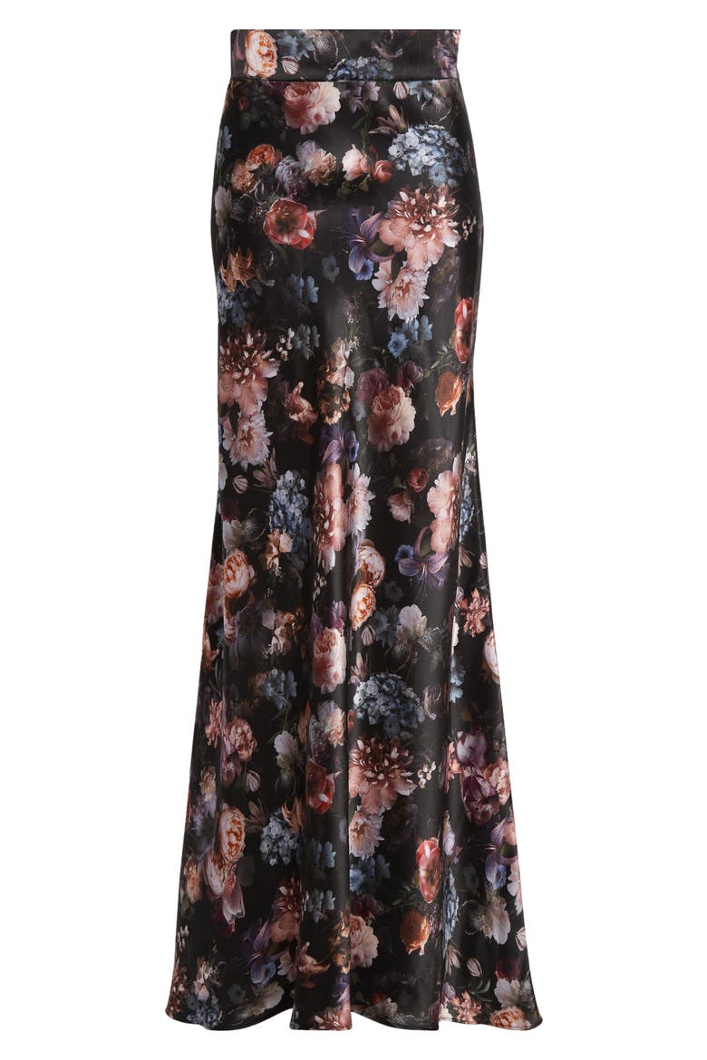 Ryker Bias Cut Silk Maxi Skirt, Alternate, color, BLACK MULTI VINTAGE OIL FLOWER