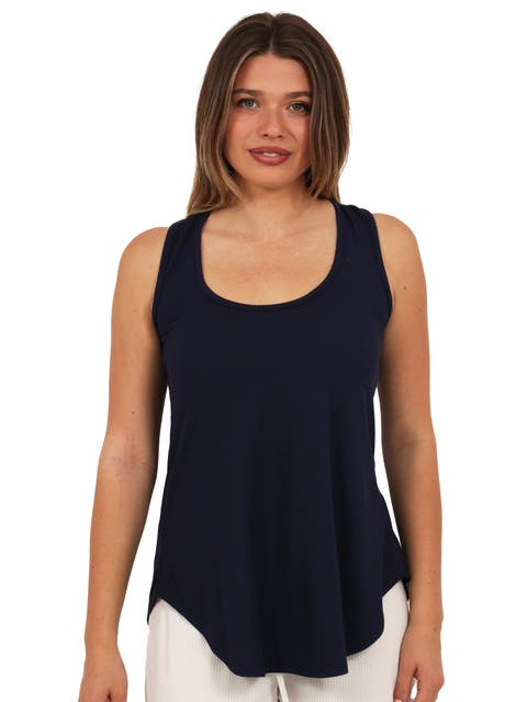 Womens Basic Ribbed Knit Sleeveless Scoop Neck Long Flared Tank Top