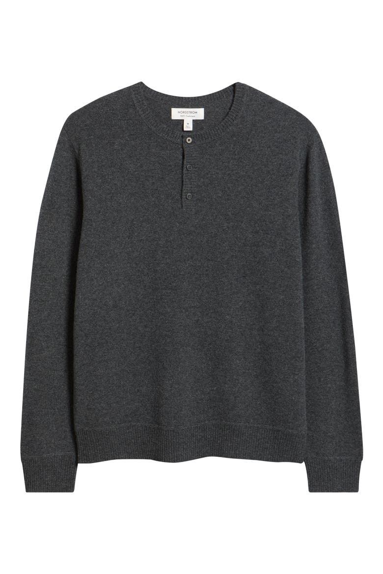 Cashmere Henley Sweater, Alternate, color, GREY METEOR HEATHER