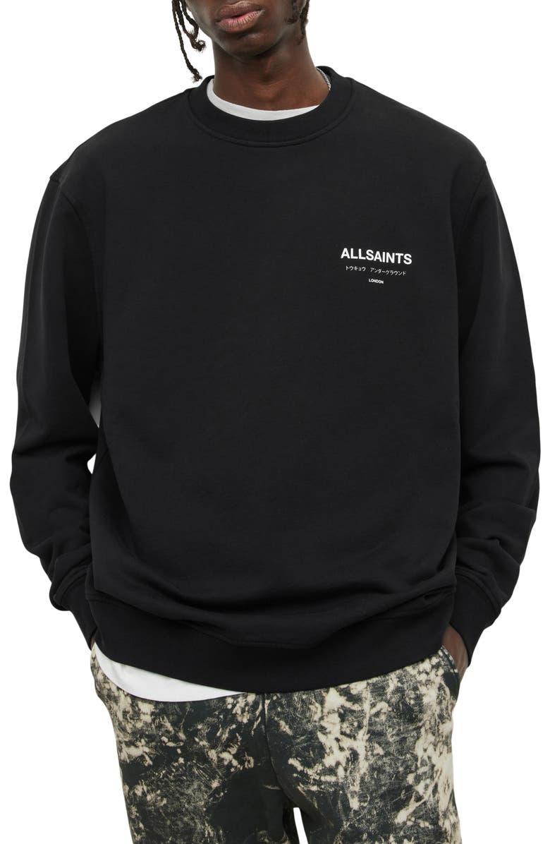 AllSaints Underground Logo Organic Cotton Graphic Sweatshirt, Main, color, Jet Black