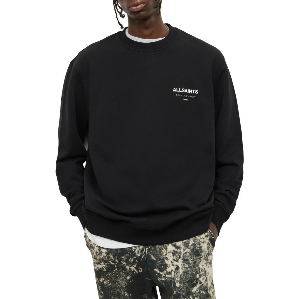 AllSaints Underground Logo Organic Cotton Graphic Sweatshirt in Jet Black at Nordstrom, Size X-Large