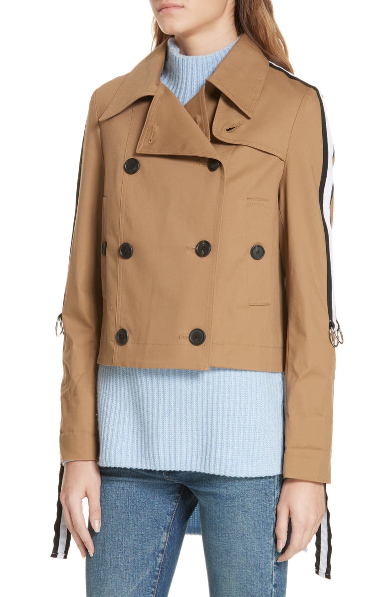 Veronica Beard Mert Belt Sleeve Crop Trench Coat, Alternate, color, 