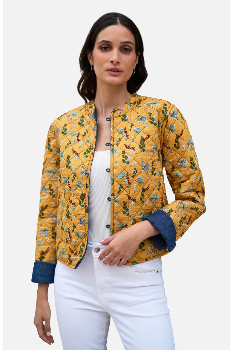 Long Sleeve Quilted Reversible Jacket, Main, color, Blue, Yellow