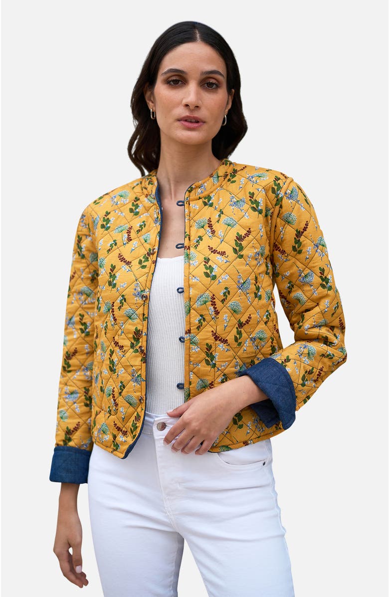 Yumi Long Sleeve Quilted Reversible Jacket, Main, color, Blue, Yellow