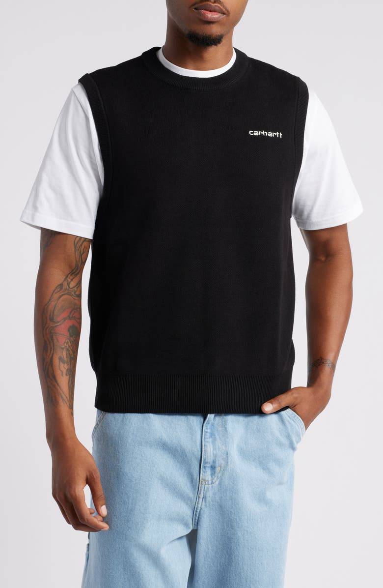 Carhartt Work In Progress Logo Embroidered Cotton Sweater Vest, Main, color, 