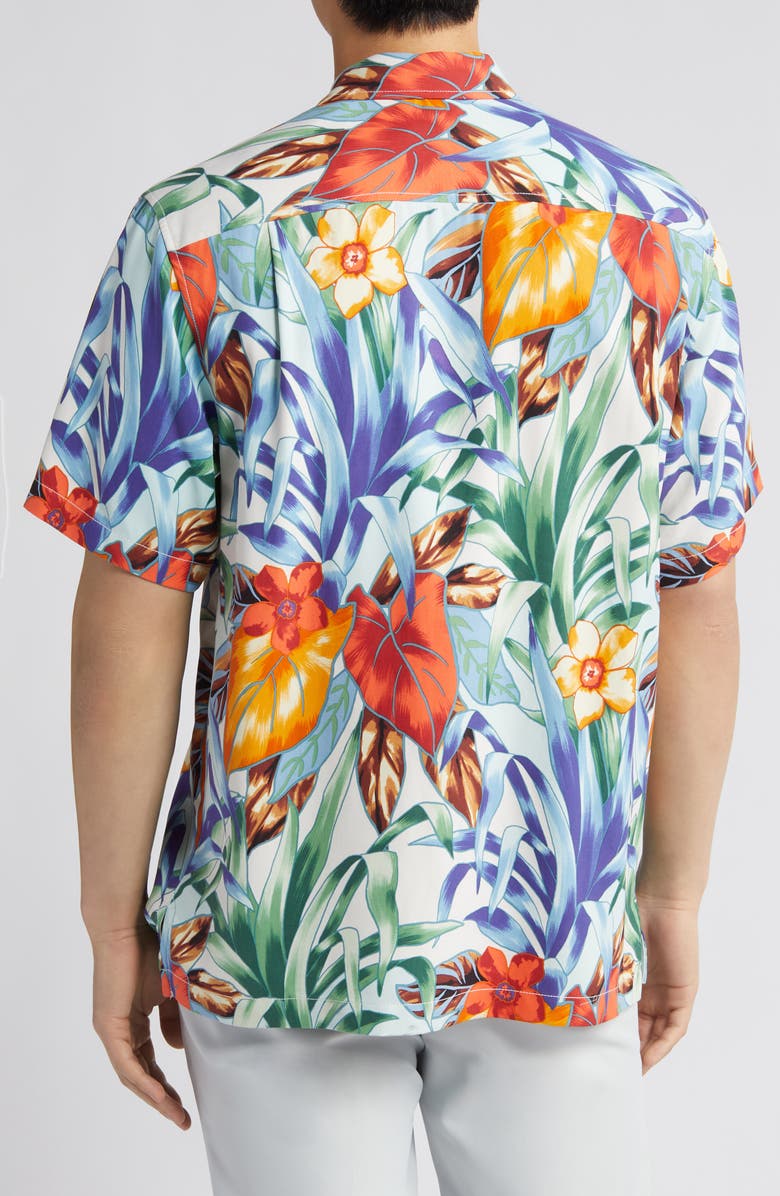 Tommy Bahama Fleur de Lune Print Short Sleeve Silk Button-Up Shirt, Alternate, color, 