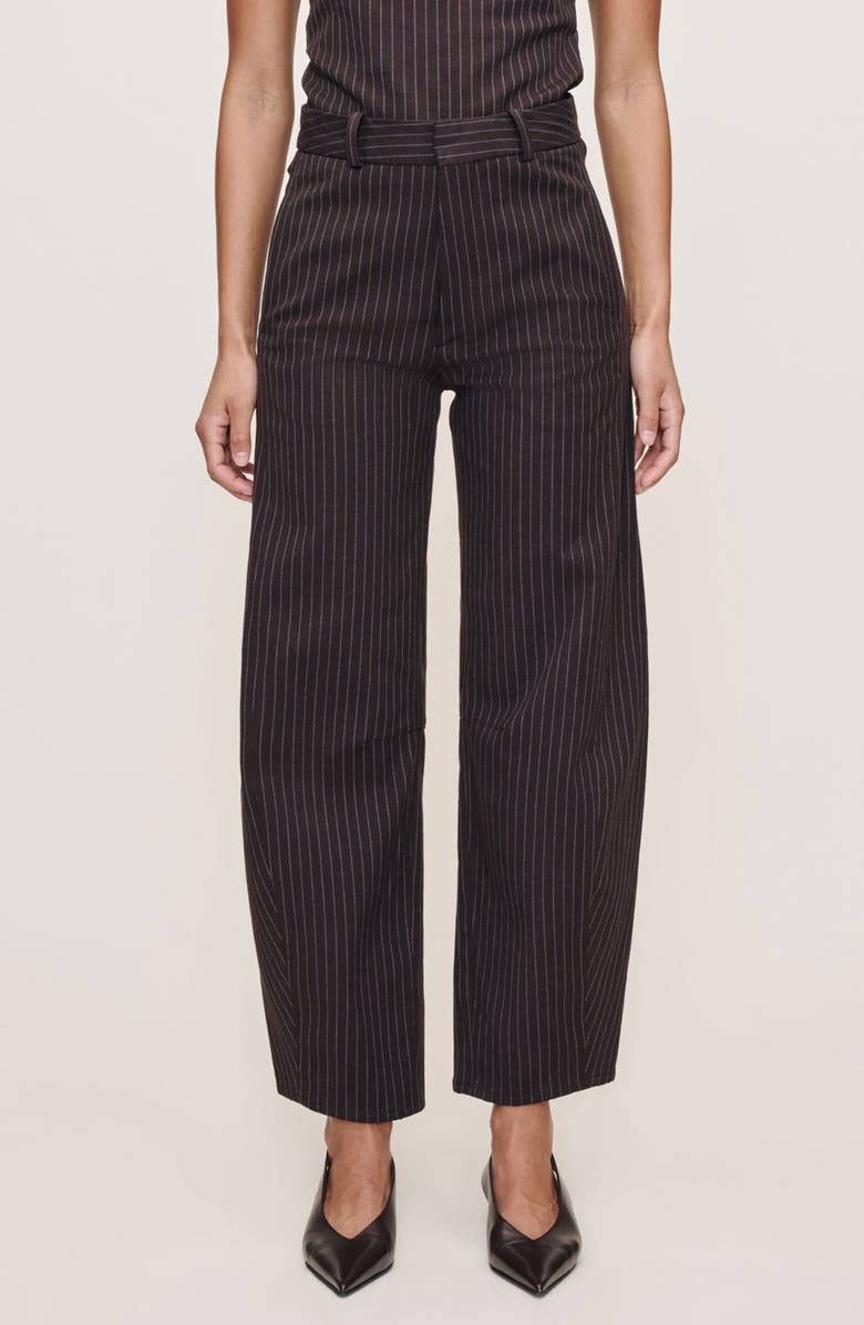 DL1961 Rigid High Waist Ankle Barrel Leg Pants, Main, color, Brown/ Blue Stripe