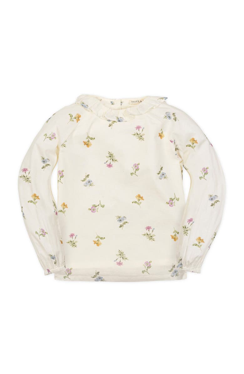 Hope & Henry Kids' Organic Long Sleeve Ruffle Collar Top, Main, color, Harvest Floral