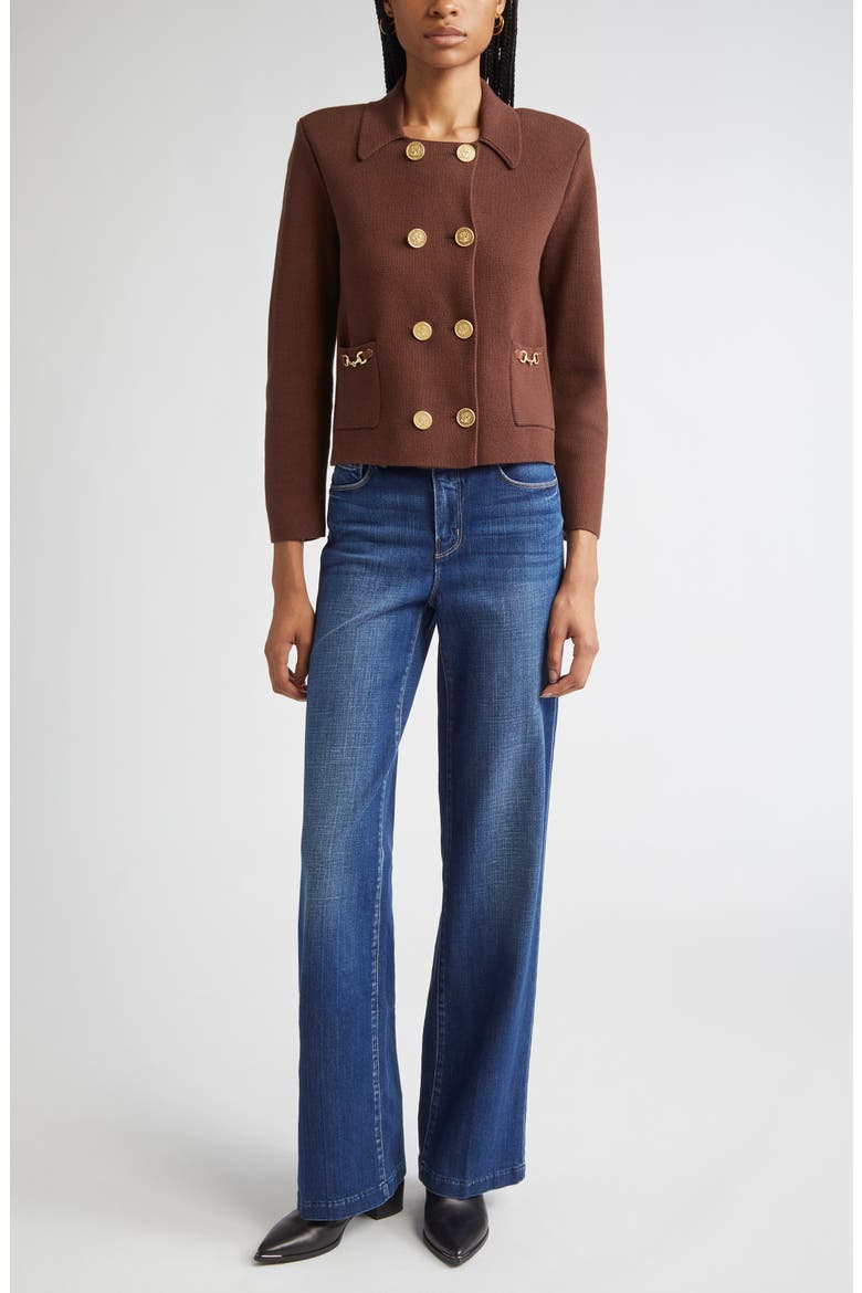 Madilyn Double Breasted Knit Jacket, Alternate, color, CHOCOLATE/ GOLD