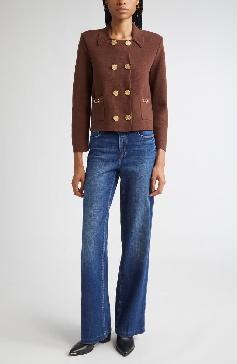 L'AGENCE Madilyn Double Breasted Knit Jacket, Alternate, color, Chocolate/ Gold