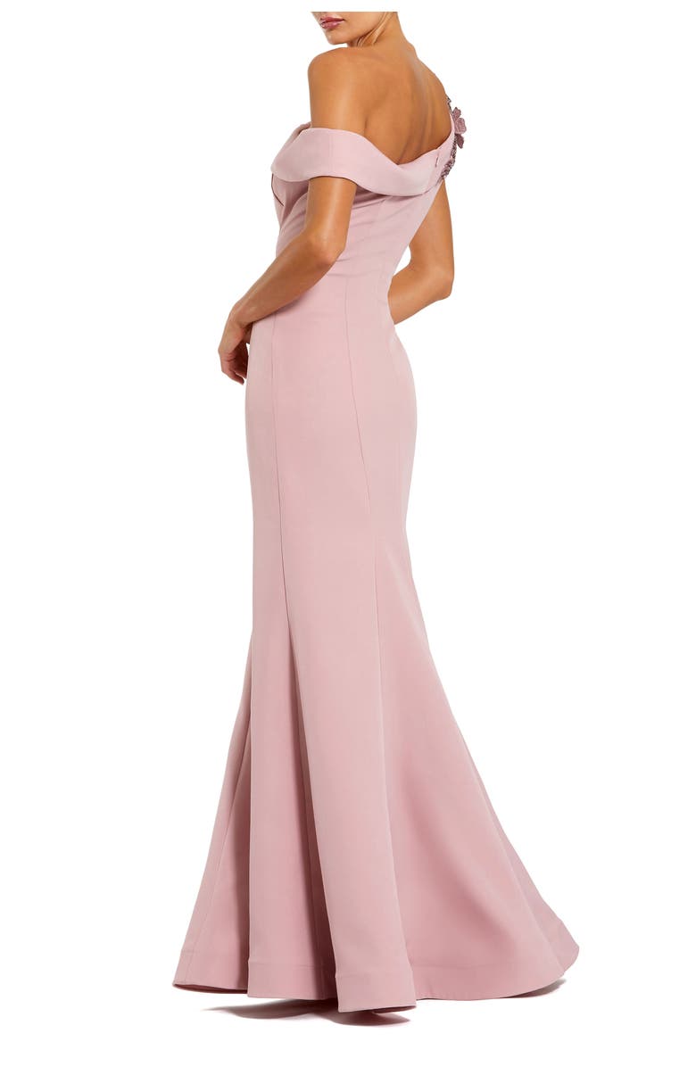 Mac Duggal Crepe Floral Beaded Off The Shoulder Mermaid Gown, Alternate, color, Rose
