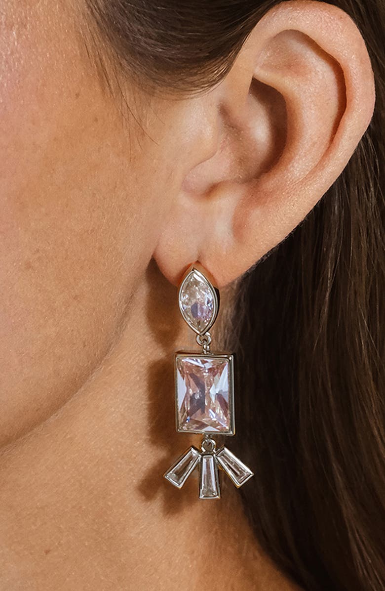 Sterling Forever Bella Cubic Zirconia Drop Earrings, Alternate, color, Silver