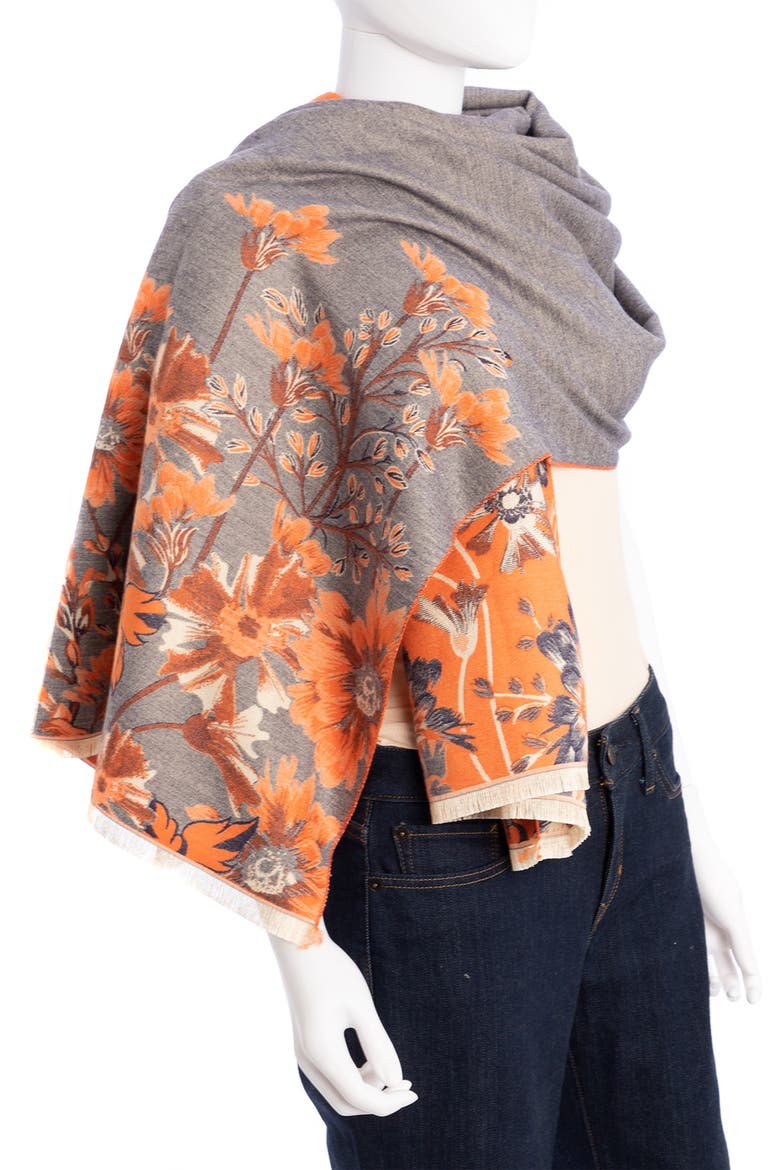 Floral Pattern Reversible Scarf, Alternate, color, BLUE