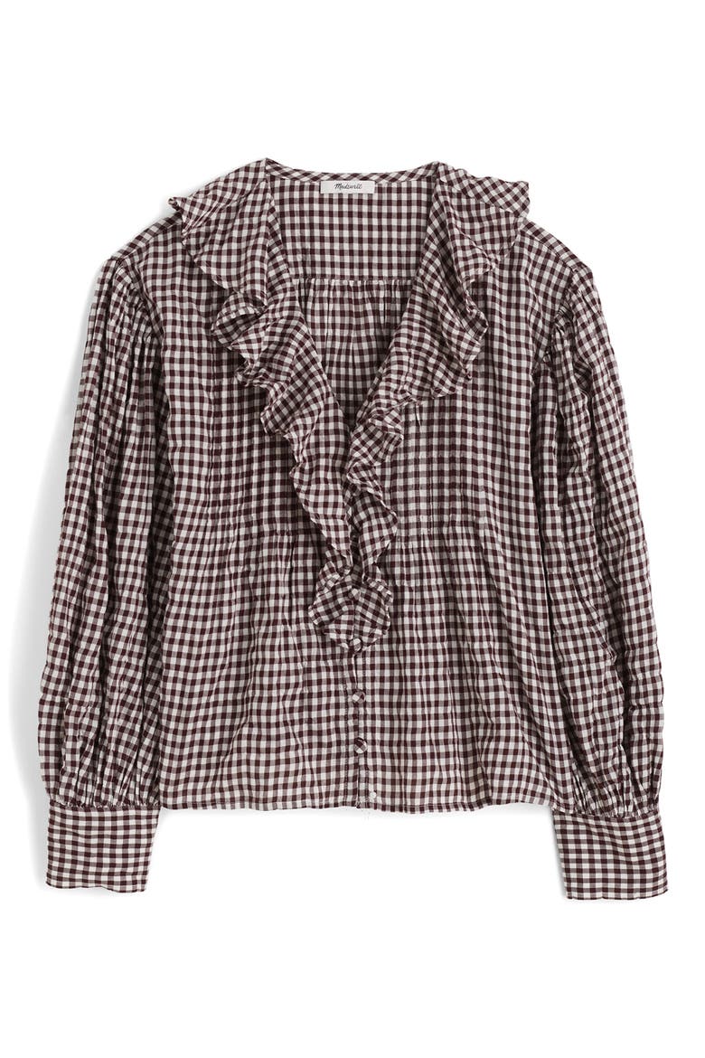 Ruffle Pintuck Long Sleeve Top, Alternate, color, CHOCOLATE RAISIN