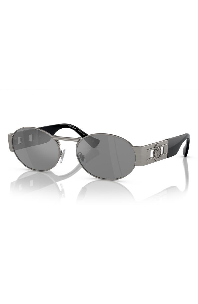 Versace 56mm Oval Sunglasses, Alternate, color, Matte Gunmetal / Grey Mirror Silver