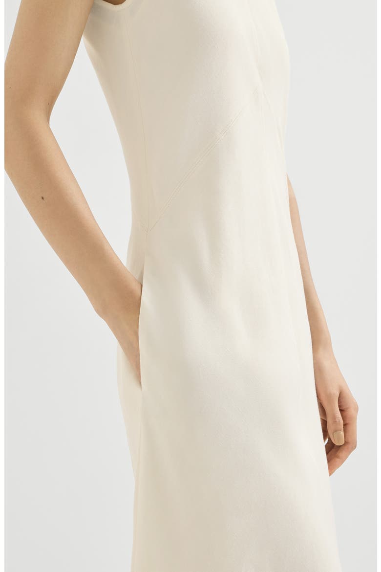 Viscose and linen fluid twill dress with precious collar, Alternate, color, Milk