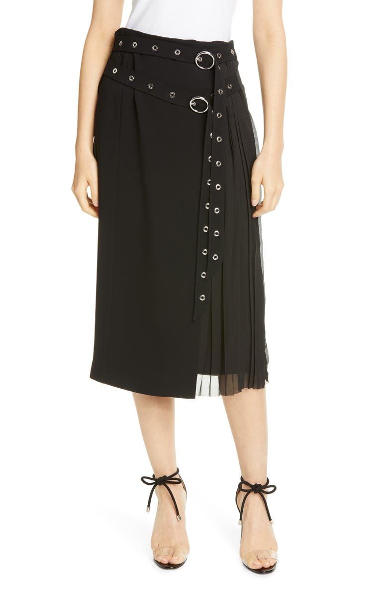 Cinq à Sept Tess Grommet Double Belt Crepe Midi Skirt, Main, color,