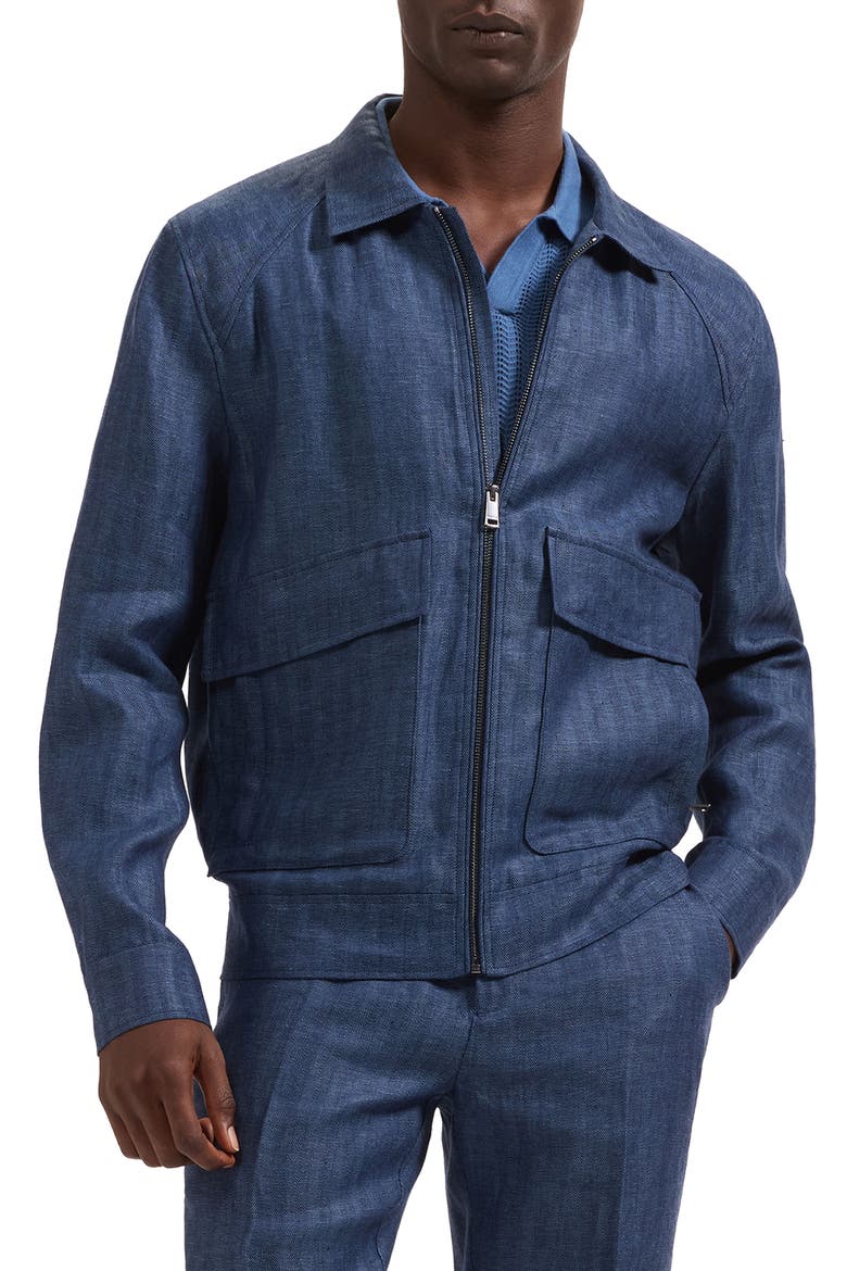 Linen Bomber Jacket, Main, color, NAVY