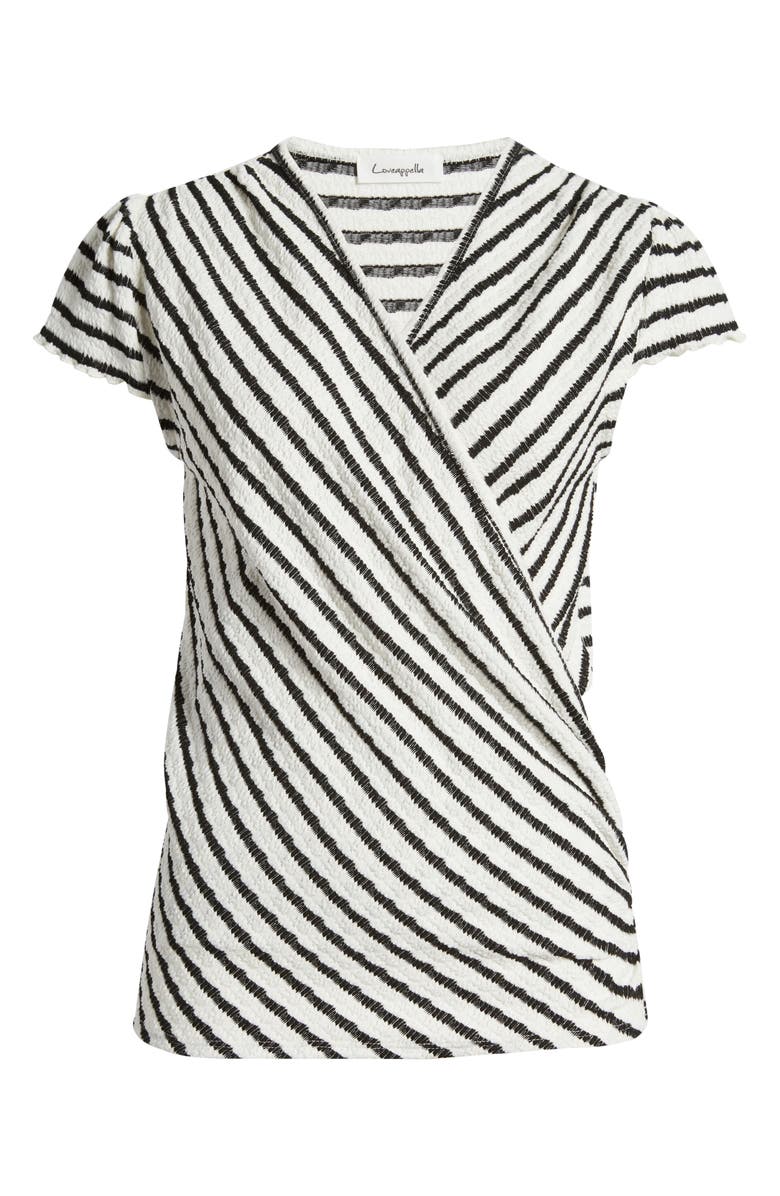 Loveappella Stripe Wrap Knit Top, Alternate, color, Black/ Nat
