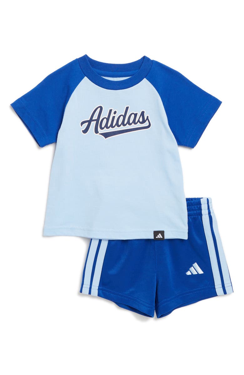 adidas Raglan Graphic T-Shirt & Shorts Set, Main, color,