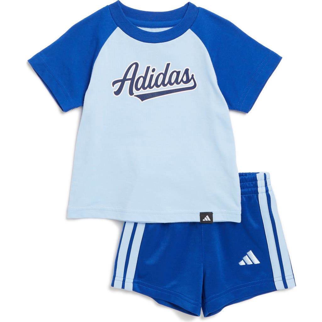 Adidas Originals Adidas Raglan Graphic T-shirt & Shorts Set In Light Blue
