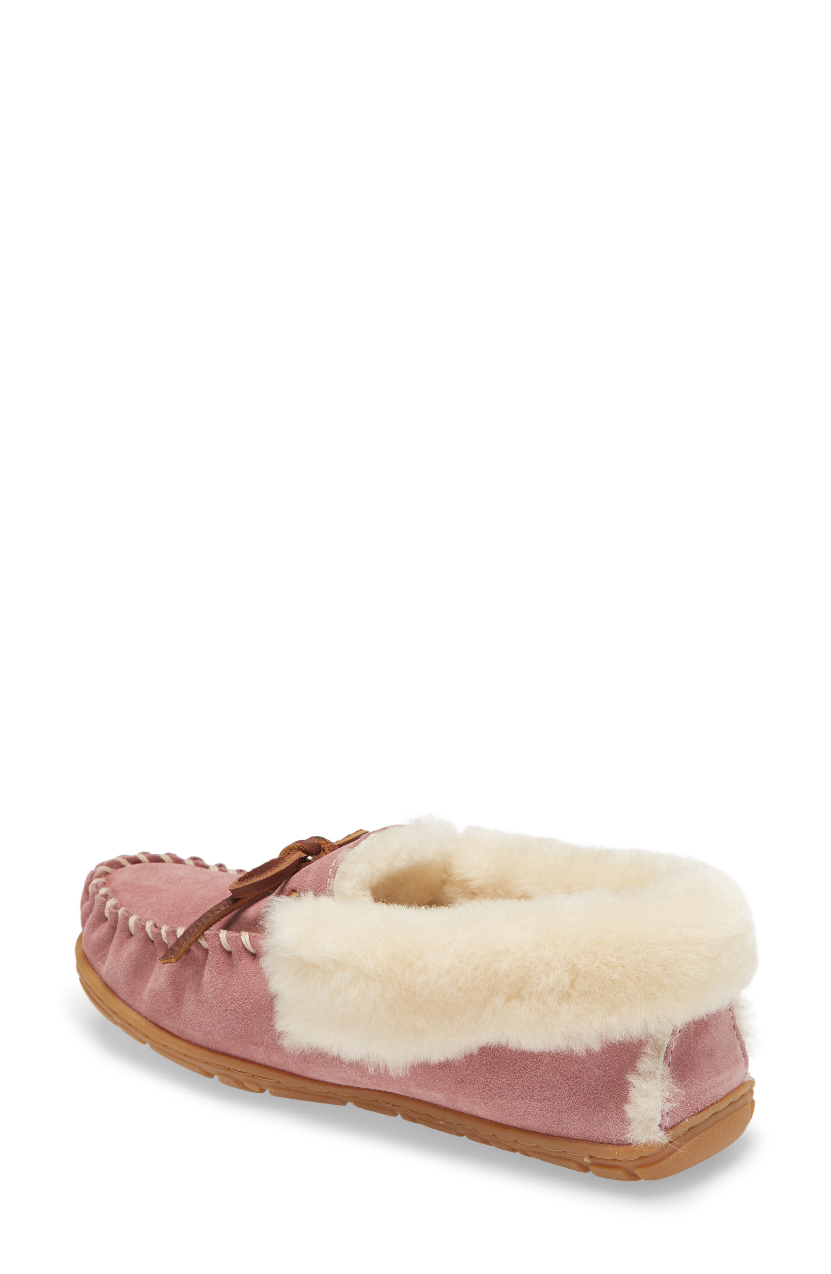 Wicked Good Genuine Shearling Moccasin Slipper, Alternate, color, ASH ROSE