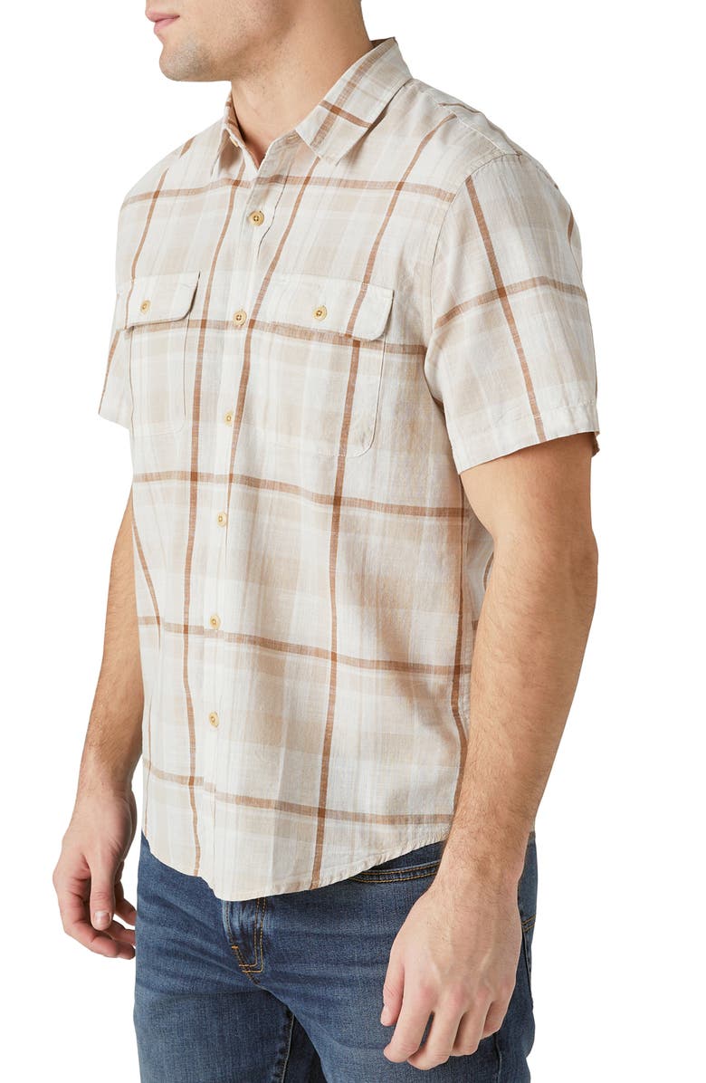 Lucky Brand Plaid Short Sleeve Cotton Button-Up Shirt, Alternate, color, Beige Multi