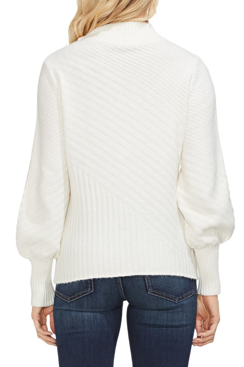 Mix Cable Balloon Sleeve Cotton Blend Sweater, Alternate, color, ANTIQUE WHITE